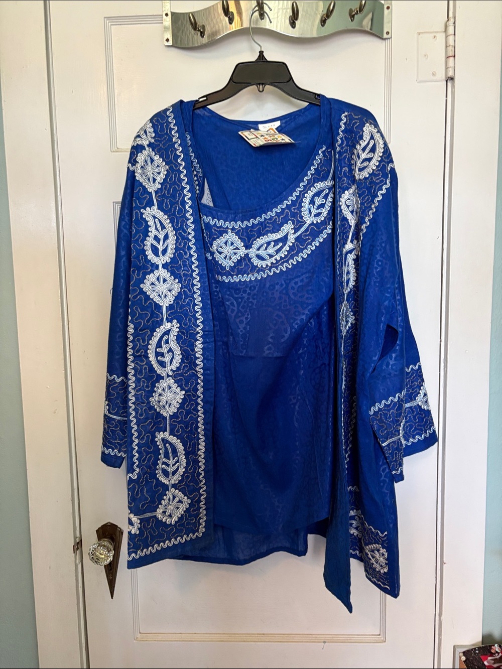 African Stars Embroidered Blue Women's Tank Top, Jacket & Scarf Set Size OSFM